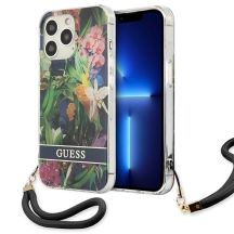 Guess GUHCP13LHFLSB iPhone 13 Pro / 13 6.1" Blau/Blau Hardcase Flower Strap