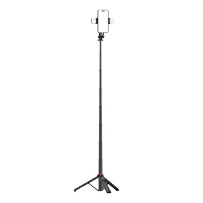 19. Selfie Stick WC12YDS Teleskopstativ 1,3 m aus Aluminiumlegierung mit Dual-Licht und Telefonhalter – Schwarz