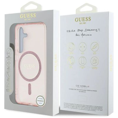 8. Guess Glitter Circle Classic Logo MagSafe Hülle für Samsung Galaxy S25 Pink