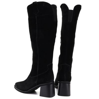 5. Damen-Cowboystiefel aus Leder mit Absatz, Wildleder, schwarz, Vinceza 133103