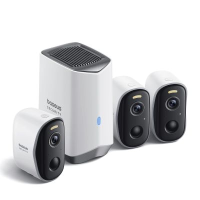 2. Baseus Security N1 2K Outdoor-Kameraset (3 Kameras + Basisstation) – Weiß