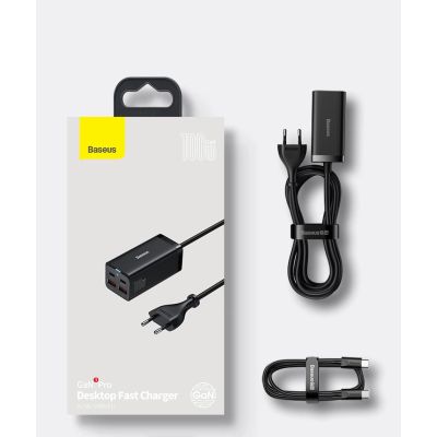 5. Baseus GaN3 Pro schnelles universelles GaN-Ladegerät 2 x USB Typ C / 2x USB 100W PD3.0, QC4.0+, AFC schwarz (CCGP000101)