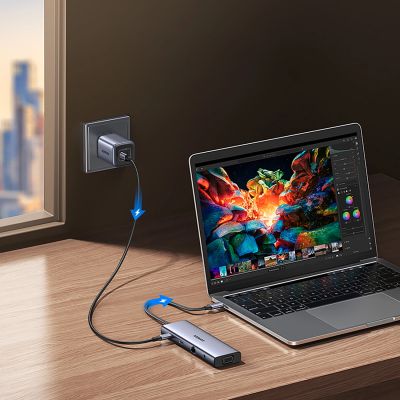 6. Ugreen USB-C Hub 10in1 USB-C HDMI Ethernet USB-A 5GB/s SD/TF Mini-Klinkenanschluss – Grau