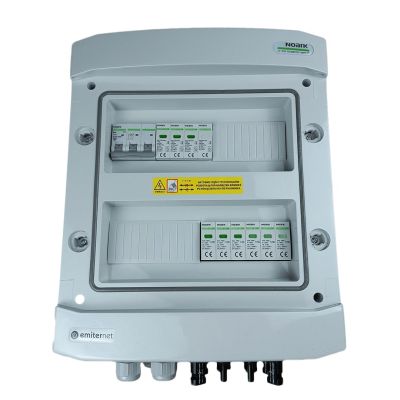 Hermetischer DC/AC-EMITER-Anschlusskasten IP65 mit Noark 1000V DC-Überspannungsableiter Typ 2, 2 x PV-String, 2 x MPPT // Noark AC-Begrenzer Typ 1+2, 10A 3-phasig