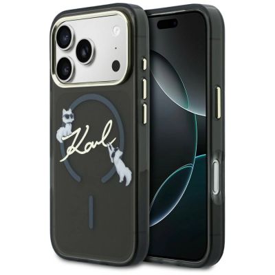 Karl Lagerfeld IML Choupettes Karl Script Logo MagSafe Hülle für iPhone 17 Pro Max - Schwarz