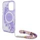 6. Guess IML Flowers MagSafe Hülle mit Perlenriemen für iPhone 16 Pro Max – Lila
