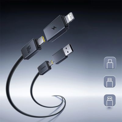 2. Baseus Versatile 60W USB-C – USB-C-Kabel mit USB-A- und Lightning Adaptern, 0,6 m – Schwarz
