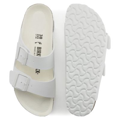 2. Birkenstock Arizona Birko-Flor Regular Damen/Herren Slides für breite Füße für den Sommer, Weiß (1019061)