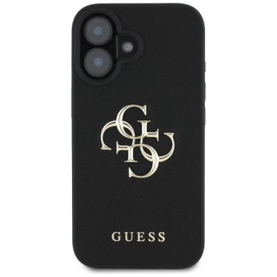 3. Guess Grained Big 4G Logo Small Classic Logo Hülle für iPhone 16 - Schwarz