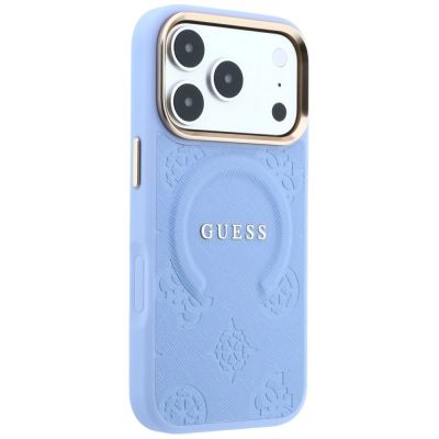 4. Guess Saffiano Peony & Ring MagSafe Hülle für iPhone 17 Pro / 18 Pro - Hellblau