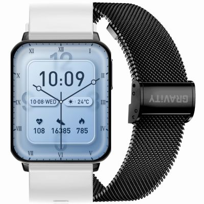 Smartwatch Gravity Weiß Schwarz 2 Armbänder GT17-8