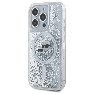 2. Karl Lagerfeld Liquid Glitter Karl & Choupette Head Magsafe Hülle für iPhone 15 Pro Max – transparent