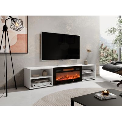 8. POLO TV-Schrank 180x33x39 weiß + schwarzer Kamin