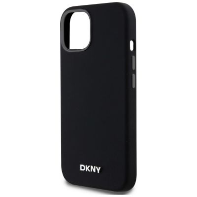 6. DKNY Flüssigsilikon-MagSafe-Hülle mit kleinem Metalllogo für iPhone 14/15/13 – Schwarz