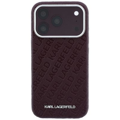 3. Karl Lagerfeld MagSafe-Schutzhülle aus Metall mit genarbtem Allover-Logo für iPhone 17 Pro Max / 18 Pro Max – Burgunderrot