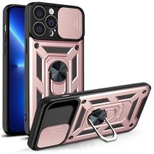 Hybrid Armor Camshield Hülle für iPhone 13 Pro gepanzerte Hülle mit Kameraabdeckung Pink