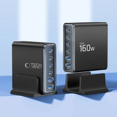3. Tech-Protect DC160W-GAN 6-Port 160W Wandladegerät – Schwarz
