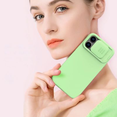 12. Nillkin CamShield Silky Silikonhülle iPhone 14 Pro Max Silikonhülle mit Kameraschutz Blau