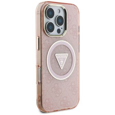 4. Guess IML Metal Glitter 4G Circle Triangle MagSafe Case für iPhone 16 Pro Max - Rosa