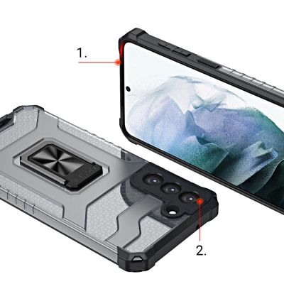 6. Crystal Ring Case robuste Kickstand TPU/PC Panzer Handyhülle Hard Case für Samsung Galaxy S22+ (S22 Plus) blau