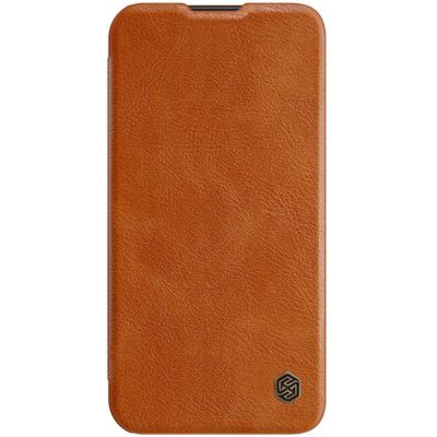 7. Nillkin Qin Leder Pro Hülle iPhone 14 Plus Kamera Cover Holster Cover Flip Case Braun