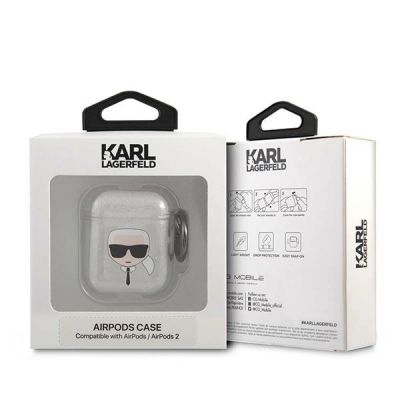 3. Karl Lagerfeld Glitter Karl's Head Case für AirPods 1/2 - Silber