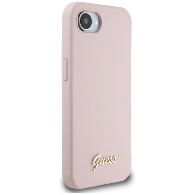 4. Guess Silikon Script Metal Logo MagSafe iPhone 16e Hülle - Rosa