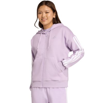 7. Damen adidas Essentials 3-Streifen Fleece-Hoodie mit durchgehendem Reißverschluss Lila JY3080