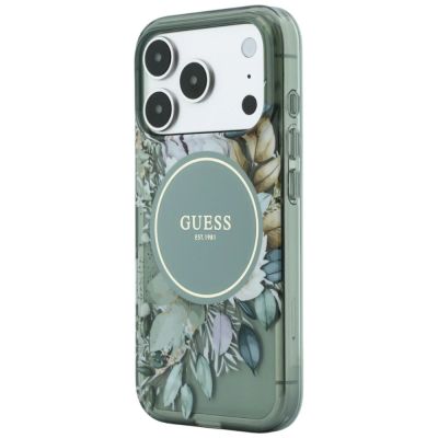 2. Guess IML Flowers Pearl Strap MagSafe Hülle für iPhone 18 Pro / 17 Pro – grün