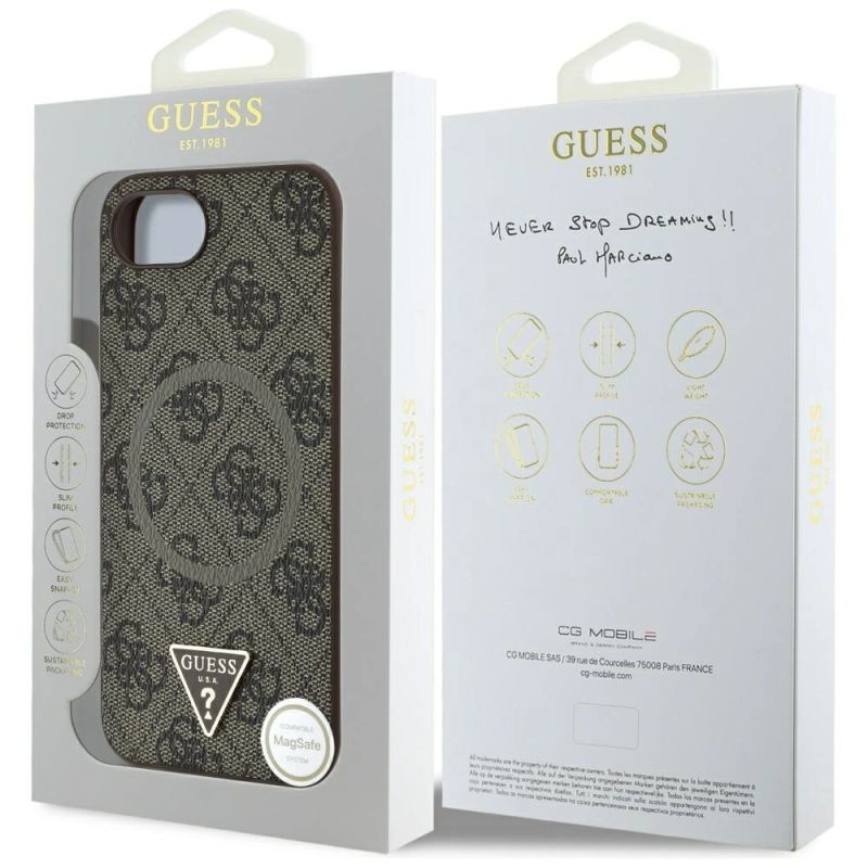 8. Guess 4G Ring Triangle Logo MagSafe iPhone 16e Hülle - Braun