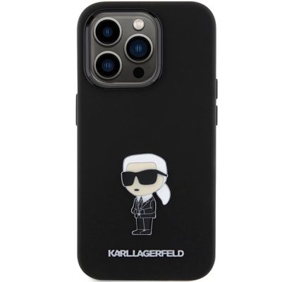 3. Karl Lagerfeld Silikon Ikonik Metal Pin Hülle für iPhone 15 Pro – Schwarz