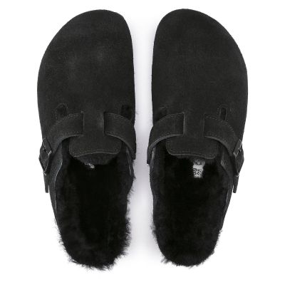 12. Birkenstock Boston Shearling Black Damen Clogs aus Wolle, isoliert, Wildleder, schmal (0259883)