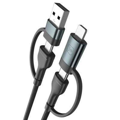 11. 3mk Hyper Cable N-SERIES 2-in-2 USB-A/USB-C und USB-C/ Lightning 1,2 m QC 3.0 9 V/2 A 60 W – Schwarz