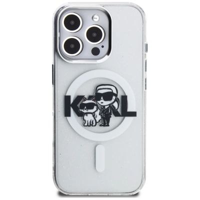3. Karl Lagerfeld IML Glitter Karl & Choupette Sketch Logo MagSafe Hülle für iPhone 16 Pro - Transparent