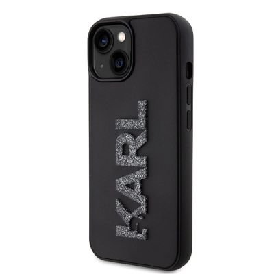 2. Karl Lagerfeld 3D Rubber Glitter Logo Hülle für iPhone 15 – Schwarz