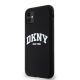 7. DKNY Liquid Silicone MagSafe Hülle für iPhone 11/Xr, Weiß, mit aufgedrucktem Logo, Schwarz