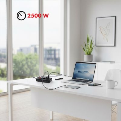 9. MACLEAN Steckdosenleiste, Verlängerungskabel mit 4 Steckdosen + 3 USB-Anschlüssen, 110–240 V Wechselstrom, 50/60 Hz, max. 2,1 A, 2500 W, 1,5 m, Schwarz, MCE392 B