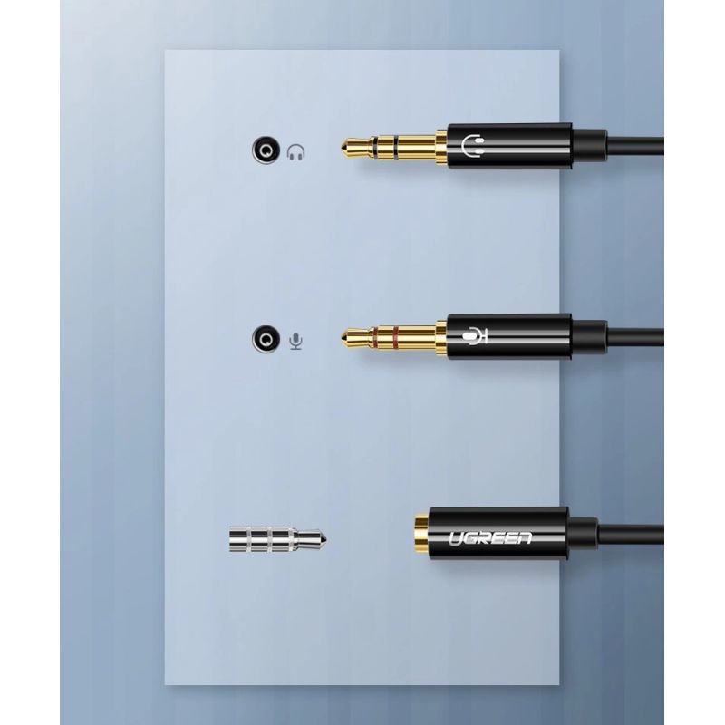 6. Ugreen AUX-Splitterkabel 3,5-mm-Miniklinke (weiblich) - 2x 3,5-mm-Miniklinke (männlich - Mikrofon und Kopfhörer) schwarz (AV140 20899)