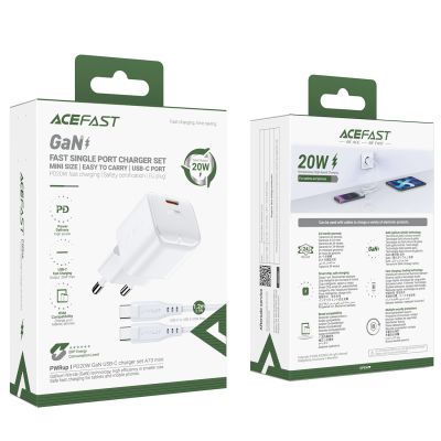 7. Acefast A73 Mini PD 20W GaN-Wandladegerät + USB-C-Kabel – Weiß
