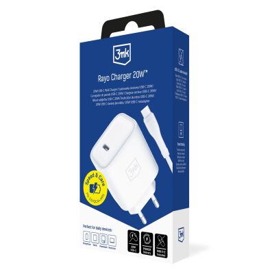 22. 3mk Rayo Ladegerät 20W PD3.0 PPS USB-C Wandladegerät + USB-C / USB-C 3A 60W Kabel - Weiß