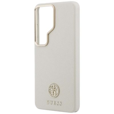 6. Guess Strass-Logo-Hülle mit rundem Logo für Samsung Galaxy S26 Ultra – Beige