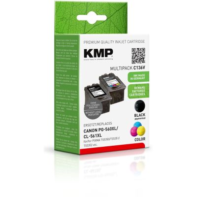 2. KMP 1581.4005 Tintenpatrone, 3 Stück, Ersatzpatronen mit hoher (XL) Reichweite, Schwarz, Cyan, Magenta, Gelb