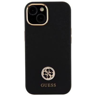 3. Guess Silicone Logo Strass 4G Case für iPhone 15 - Schwarz