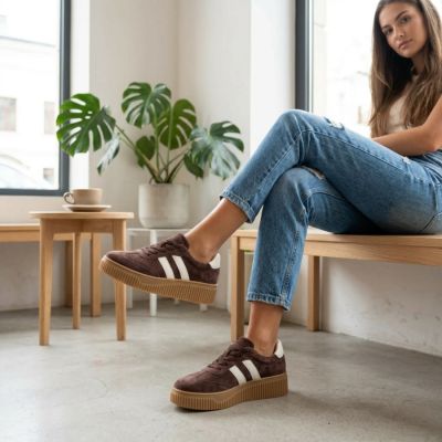 10. Damen-Plateauschuhe aus braunem Leder und Wildleder, Modell Filippo DP6776