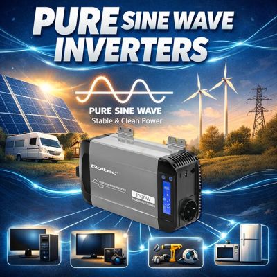 7. Qoltec Sinus-Spannungswandler | 12 V auf 230 V | 500/1000 W | LCD | USB | USB-C | Kompatibel mit LiFePO4-, GEL- und AGM-Akkus