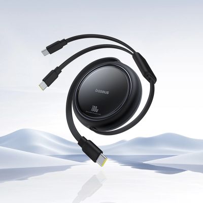 7. Baseus Bright Mirror Series USB-C Einziehbares Kabel - 2 x USB-C 100W 1m - Schwarz