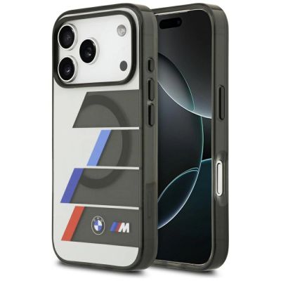 BMW M IML Metallknöpfe, dreifarbige Linien, MagSafe-Hülle für iPhone 17 Pro – Grau