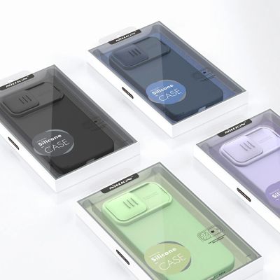 15. Nillkin CamShield Silky Silikonhülle iPhone 14 Pro Max Silikonhülle mit Kameraschutz Blau