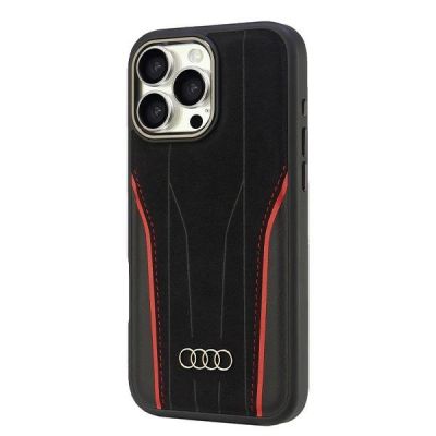 3. Audi Echtleder MagSafe iPhone 16 Pro Max 6,9" schwarz-rot/schwarz-rot Hardcase AU-TPUPCMIP16PM-R8/D3-RD