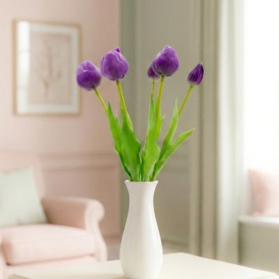 7. Strauß aus 5 lila Pfingstrosen-Tulpen, 39 cm, naturgetreue Frühlingsdekoration